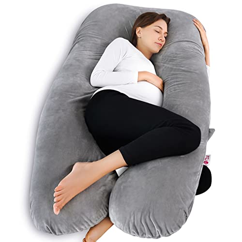 Meiz Pregnancy Pillow, U Shaped Pregnancy Body Pillow, Pregnancy Pillows for Sleeping with Zipper Removable Cover (Gray- Velvet) - 65 Inch Purple