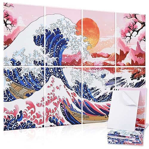 AtawLege Art Acoustic Panels, 48"X32" Soundproof Wall Panels 8 Pack Self-adhesive Sound Absorbing Panels Decorative Acoustical Wall Padding for Recording Studio (Sea Wave) - Sea Wave