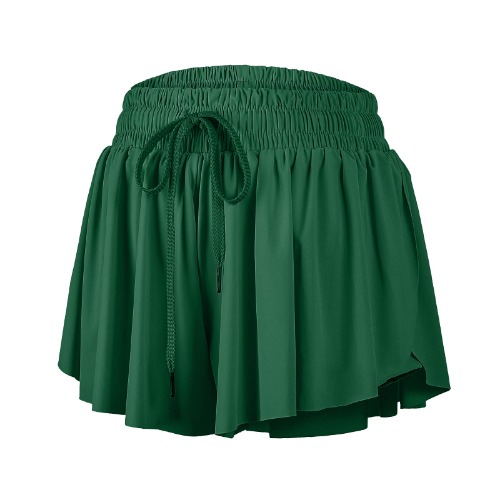Flowy Athletic Shorts for Women Gym Yoga Workout Running Sweat Spandex Butterfly Skirt Comfy Lounge Clothes Summer - Forest Green Large