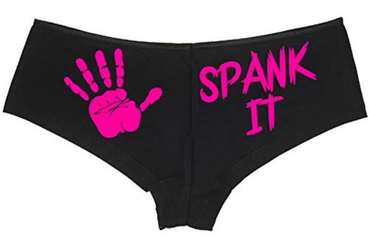 Knaughty Knickers Spank It My Ass With Hand Palm Print BDSM Sexy Black Boyshort - Large - Hot Pink