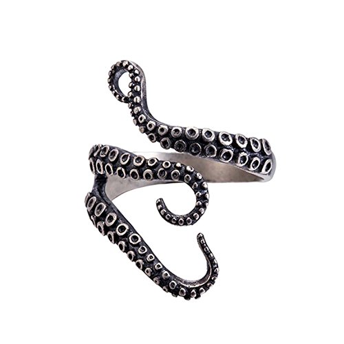 BRBAM Adjustable Punk Style Octopus Tentacle Ring Unisex Devilfish Jewelry Gift (Silver)