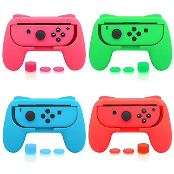 FASTSNAIL 4 Pack Grips Kit Compatible with Nintendo Switch for Joy Con, Wear-Resistant Grip Controller for Joy con & OLED Model with 12 Thumb Grip