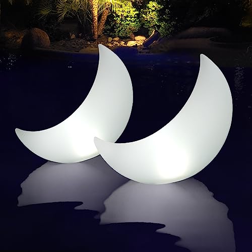 Goallim Crescent Moon Floating Pool Lights Solar Powered, 23-inch Color Changing Solar Powered Pool Lights that Float, Inflatable Wateproof RGB Floating Lights for Pool Weddings Party Patio Decor-2PCS - 2