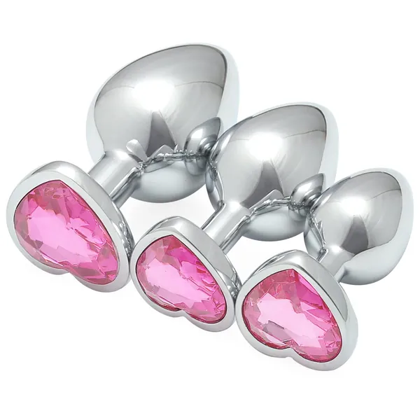 AKStore 3 Pcs Luxury Jewelry Design Fetish Heart Metal Anal Butt Plug(Pink) - Pink