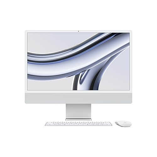 Apple 2023 iMac All-in-One Desktop Computer with M3 chip: 8-core CPU, 10-core GPU, 24-inch 4.5K Retina Display, 8GB Unified Memory, 256GB SSD Storage. Works with iPhone/iPad; Silver; French - French - 256GB Storage / 8GB Unified Memory - Silver - M3 chip with 8-core CPU, 10-core GPU