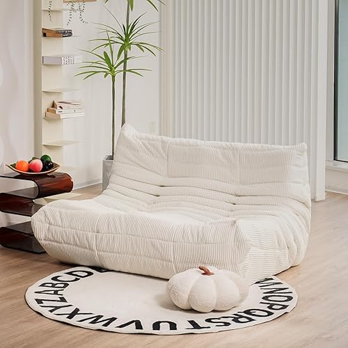 N&V Fireside Loveseat, Mid Century Armless Twin Size Floor Sofa, Soft Premium Corduroy Floor Lounge Chair, Foam Sofa Accent Chair for Living Room Bedroom and Office Ivory - Ivory