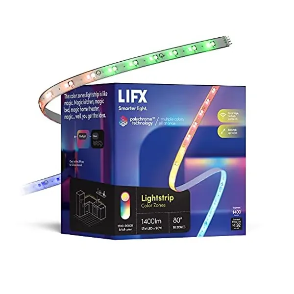 
                            LIFX Lightstrip, 6.6' Starter Kit, Wi-Fi Smart LED Light Strip, Full Color with Polychrome Technology™, No Bridge Required, Works with Alexa, Hey Google, HomeKit and Siri
                        