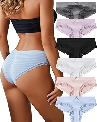 CUTE BYTE Cheeky Underwear for Women Sexy Underwear Bikini Panties Stretch Lace Seamless Hipster Panty 6 Pack - Large - 6a