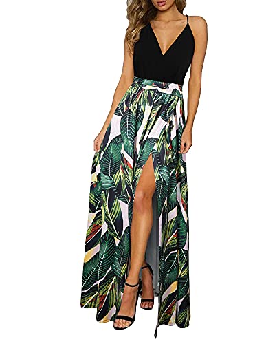 Newshows Women's 2024 Summer Maxi Dress Spaghetti Strap Spring Casual Boho V Neck Split Beach Long Flowy Dresses Trendy - Small - Floral 09
