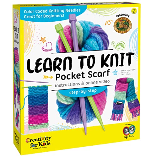 Creativity for Kids Learn to Knit Pocket Scarf - DIY Knitting Kit for Beginners, Kids Craft Kit - Pocket Scarf