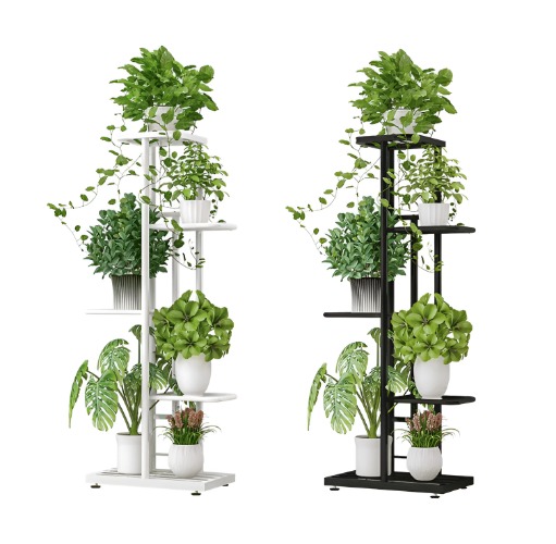6 Pot Multi Layer Metal Plant Stand Home Decor - White