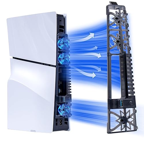 NANANINO PS5 Slim Cooling Fans, Cooling Fan for PlayStation 5 Slim Disc Edition/Digital Edition with RGB Lighting and USB 3.0 Port(NOT for PS5 Pro) - New PS5 Slim Black