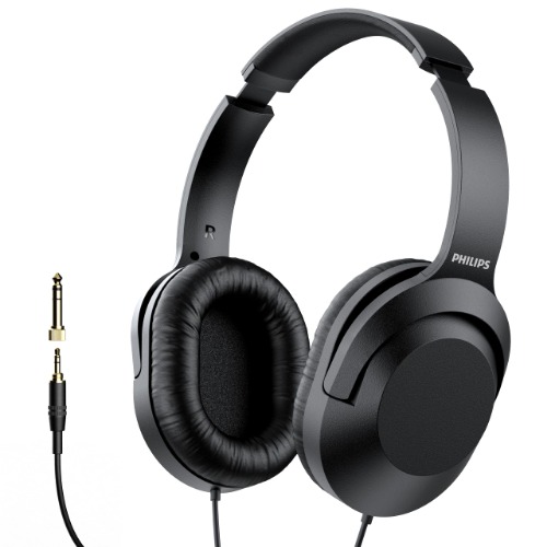 Philips Over Ear Wired Stereo Headphones for Podcasts, Studio Monitoring and Recording Headset for Computer, Keyboard and Guitar with 6.3 mm (1/4") Add On Adapter - Black One Size