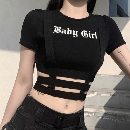 Black Cut Out Crop Top for Baby Girls - Black / L