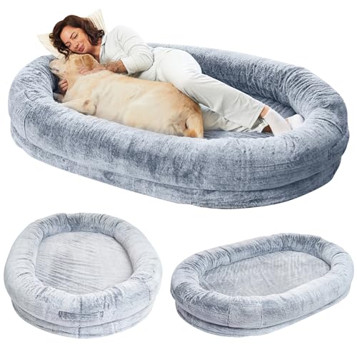 Human Dog Bed for Adults & Furry Friends | Warm & Comfortable Human Sized Dog Bed | Bean Bag Dog Bed | Giant Dog Bed for Humans & Pets | Human Size Dog Bed For Adults | Blue Grey | Detachable Cover - Blue