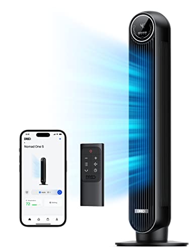 Dreo Tower Fan for Bedroom, Smart Oscillating Quiet Floor Fans, Standing Bladeless Fan with Remote and WiFi Voice Control, 4 Modes, 4 Speeds, 8H Timer, 28dB, Works with Alexa/Google - Black - Electric Fan