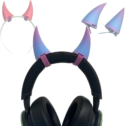 2x Demon horns for Headset/Cosplay - Made In USA -16 Colors (Rainbow Blue/Pink) - Rainbow Blue/Pink