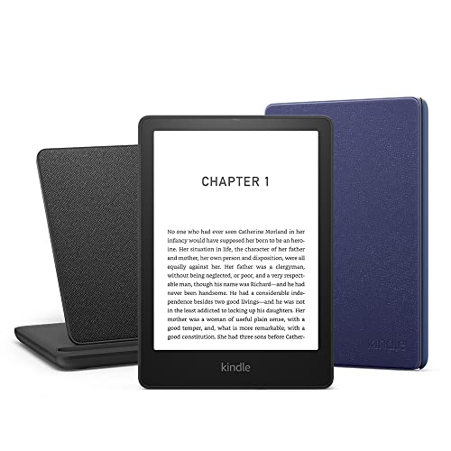 Kindle Paperwhite Signature Edition Essentials Bundle including Kindle Paperwhite Signature Edition - Wifi, Without Ads, Amazon Leather Cover, and Wireless Charging Dock - Black