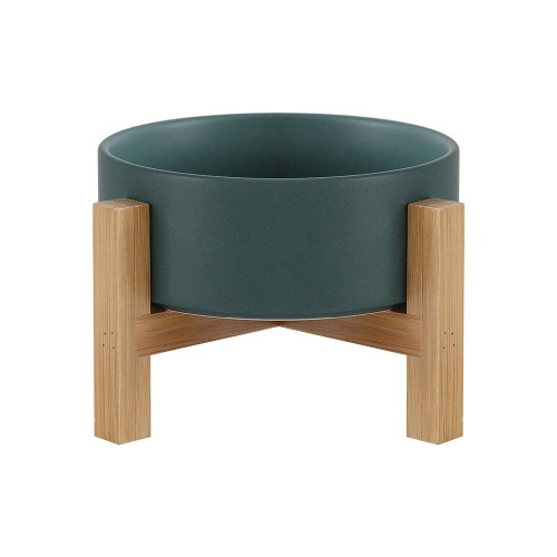 Gröna keramiska upphöjda kattskålar, kattmaträtt med stativ, upphöjd kattmat eller vattenskålar anti-kräkningar, husdjursskål med halkfri gummidyna, stressfri för katter och små hundar (400 ml/13 oz)