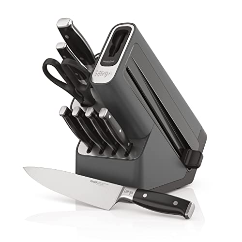 Ninja K32009 Foodi NeverDull Premium Knife System, 9 Piece Knife Block Set with Built-in Sharpener, German Stainless Steel Knives, Black - 9 Piece Set - Black Block