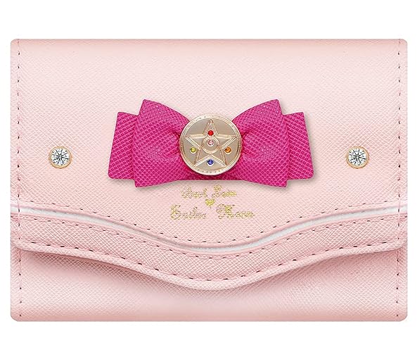 YaJaMa Sailor Moon Women Small Wallet PU Leather Bowknot Kawaii Tsukino Usagi Trifold Credit Card Holder Case for Girls (Pink) - Pink