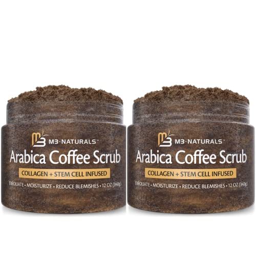 Himalayan Salt Scrub Face Foot & Body Exfoliator Infused with Collagen and Stem Cell Natural Exfoliating Salt Body Scrub for Toning Cellulite Skin Care by M3 Naturals - Arabica Coffee (Pack of 2)