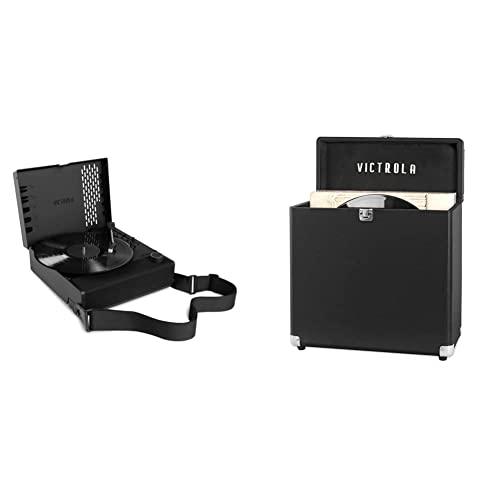 Victrola Revolution GO 3-Speed Bluetooth Portable Record Player & Vintage Vinyl Record Storage and Carrying Case, Black - Black - Record Player + Carrying Case