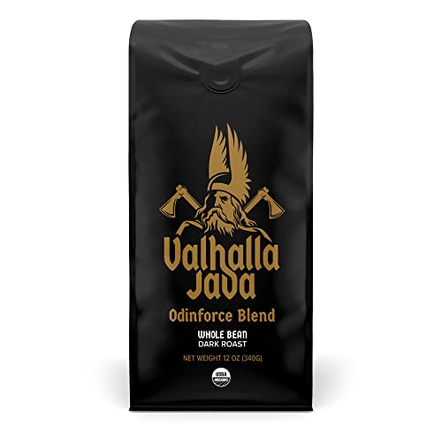 Death Wish Coffee Co. Valhalla Java Odinforce Blend - Whole Bean Dark Roast - Extra Kick of Caffeine - Arabica & Robusta Coffee Beans - Dark Roast Coffee Beans 12 Ounce (Pack of 1) - Valhalla Java - 12 Ounce (Pack of 1)