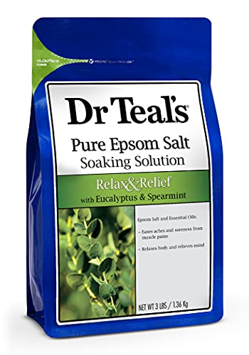 Dr Teal's Pure Epsom Salt Soak, Relax & Relief with Eucalyptus & Spearmint, 3lbs (Packaging May Vary)