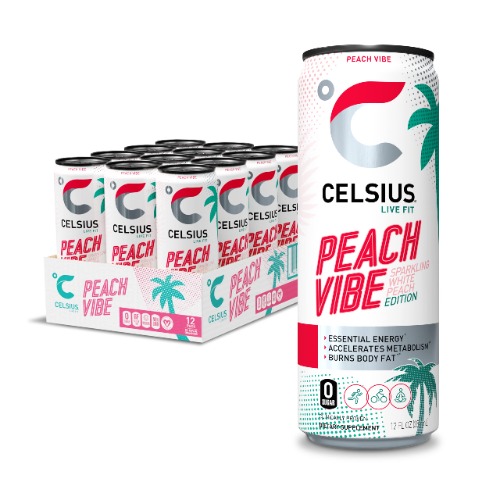 CELSIUS Sparkling Peach Vibe, Functional Essential Energy Drink 12 Fl Oz (Pack of 12) - Sparkling Peach Vibe 12 Fl Oz (Pack of 12)