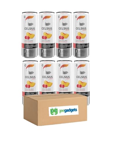 CELSIUS Sparkling Raspberry Peach, Functional Essential Energy Drink 12 Fl Oz (Pack of 8) - Raspberry Peach - 12 Fl OZ