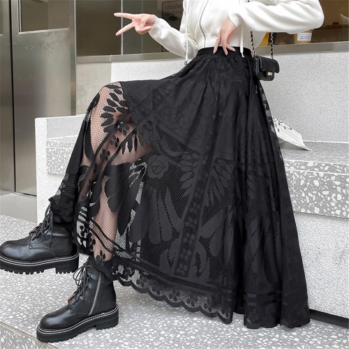 Elegant High-wasted Black Tule Long Skirt