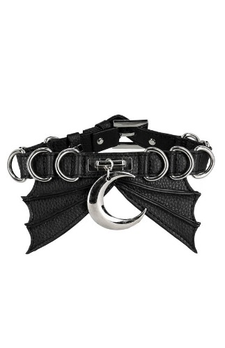 BAT collar with metal Moon and D-rings