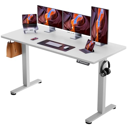 ErGear Height Adjustable Electric Standing Desk, 63 x 28 Inches Sit Stand up Desk, Memory Computer Home Office Desk (White) - White - 63*28