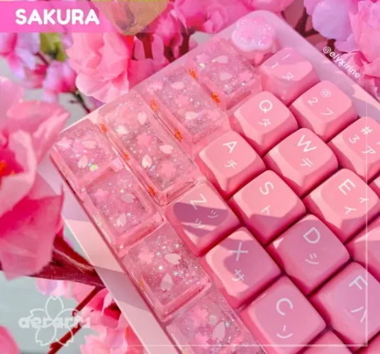 SAKURA Artisan Keycaps, Custom Resin Keycaps, Cherry Keycaps Gift for Gamer, Cute Customized Keycap, Pink Esc Keycap for Mechanical Keyboard