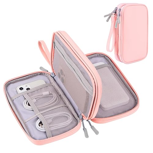 DDgro Power Bank Pouch Cables Organizer for Traveling Organize and Storage Electronics Accessories Cords iPhone Earphones Cards Money (Pink, PU-M) - Pink-PU-Medium - Medium