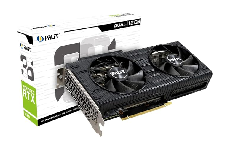 Palit GeForce RTX 3060 Dual 12GB GDDR6 Graphics Card, 3584 Core, 1320 MHz GPU, 1777 MHz Boost, Ampere Architecture, 3 x DisplayPort, HDMI, Dual Fans with 0-dB Tech - RTX 3060