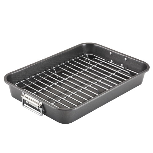 Farberware Nonstick Bakeware 11-Inch x 15-Inch Roaster with Flat Rack, Gray,Grey - 11-Inch by 15_inch $41.98