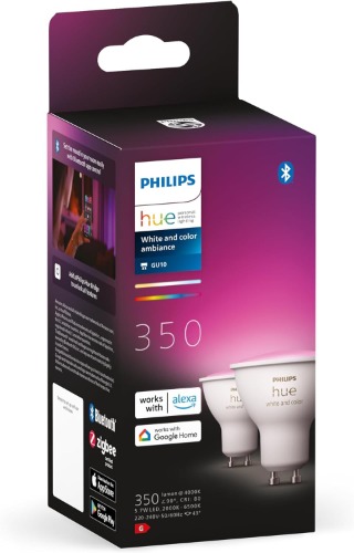 Philips Hue White and Colour Ambiance Smart Light 2 Pack [GU10 Spot] with Bluetooth, Compatible with Alexa, Google Assistant and Apple Homekit