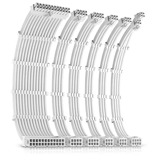 Antec PSU Cables, Sleeved Cable Extension Kit /24pin ATX /4+4pin EPS /8-pin PCI-E /6pin PCI-E PSU Extension Cable Kit 30cm Length with Combs, White Connector, White Cables - 6 Packs - Standard - White (White Connector)