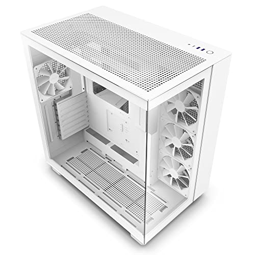 NZXT H9 Flow Dual-Chamber ATX Mid-Tower PC Gaming Case – High-Airflow Perforated Top Panel – Tempered Glass Front & Side Panels – 360mm Radiator Support – Cable Management – White - White - H9 Flow - Case