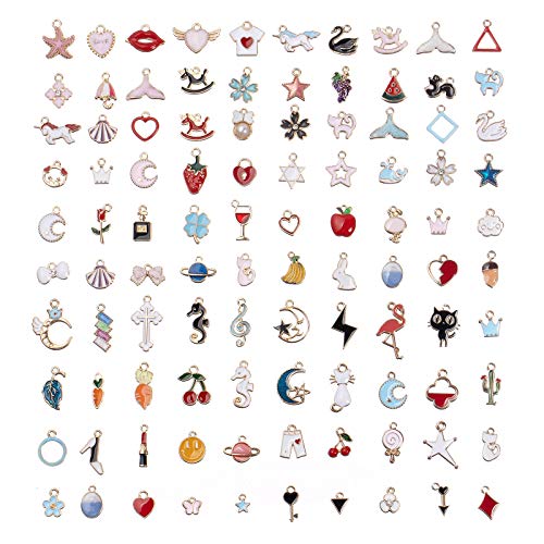 Comius Sharp 100 Pièces Accessoires de Bracelet Pendentif DIY Collier Bracelet Faire de l'artisanat Breloques Argentées Mixte Charms Pendentifs, pour Création de Collier Bracelet (Couleur)