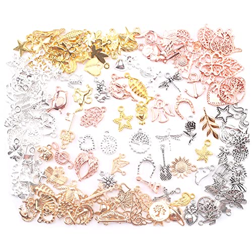YIEUR 150pcs petits pendentifs métalliques, Breloques de Perle Métal pour Bijoux, Perles Pendante Pendentif à Breloques pour Bracelet à Bricoler Accessoire&DIY Colliers Bracelet(150)