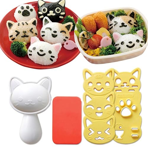 Fellibay Rice Ball Mold Set Cat Lovely Rice Ball Mold Sushi Mold Pattern Sushi Kitchen Rice Mould Sandwich DIY Kitchen Tools