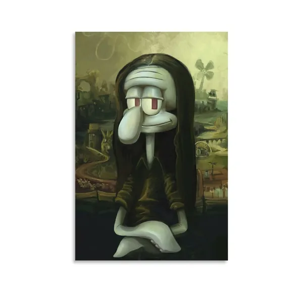 Squidward Famous Painting Lisa Funny Spoof Poster Poster Decorative Painting Canvas Wall Art Living Room Posters Bedroom Painting Unframed 08x12inch(20x30cm) - 08x12inch(20x30cm) Unframe-style