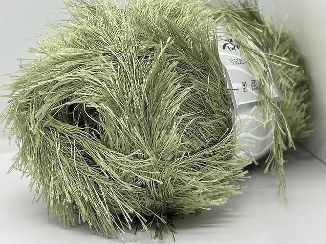 Eyelash 100gr Light Khaki (Sage Green) Polyester Eyelash Yarn 3.53 Ounces (100 Grams) 164 Yards (150 Meters)
