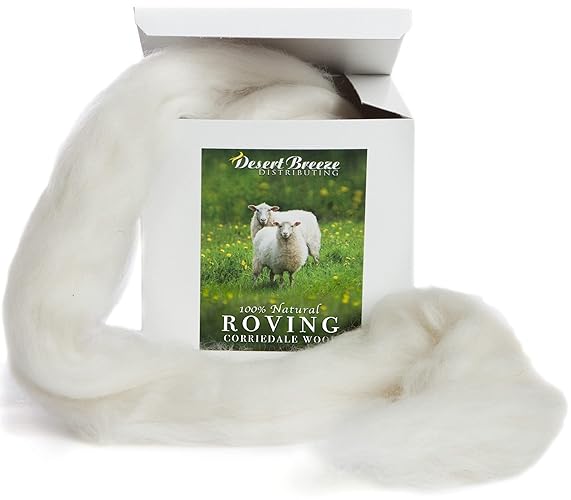 100% Natural White Wool Roving Top, 8 OZ Corriedale, from USA Mill, Best Core Wool for Needle Felting, Wet Felting, Spinning, Dryer Balls, Stuffing, Big Yarn Roving, 29.5 Micron, Un-Dyed - Ecru - Corriedale