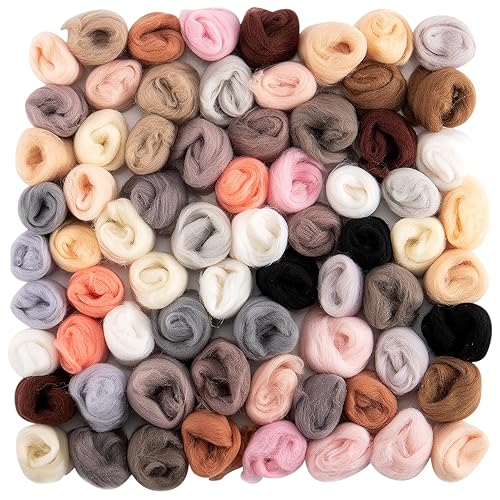 72pcs 7.6 oz Needle Felting Wool- 24 Colors Nature Wool Roving for Needle Felting Felted Wool for Beginners Hand Spinning Felting Supplies, 3g/Pack - Dark Colors(72pcs)