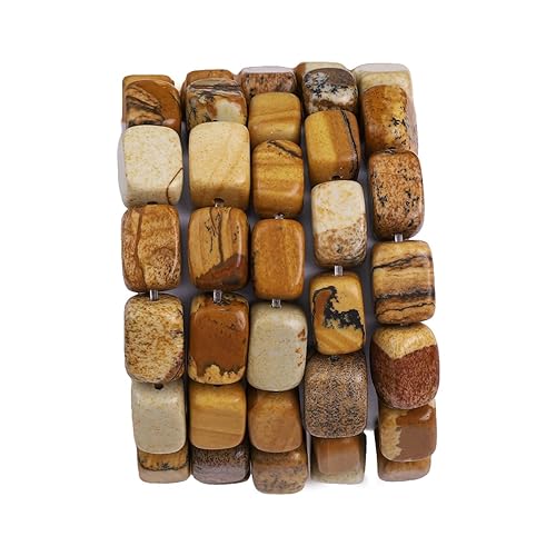 BEADIA Natural Brown Picture Cuboid Stone Loose Semi Gemstone Beads for Jewelry Making 8mmx12mm 38cm/Strand - Brown Picture - 8mm x 12mm