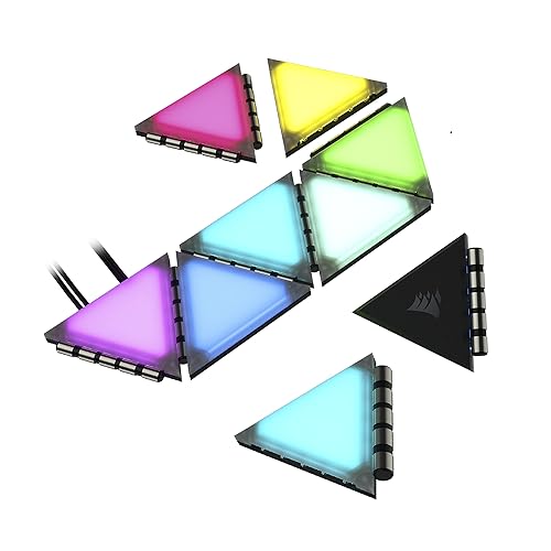 Corsair iCUE LC100 Case Accent Lighting Panels - Mini Triangle - 9x Tile Starter Kit (81 RGB LEDs with Light Diffusion, Simple Magnetic Attachment, iCUE Lighting Node PRO Included) Clear